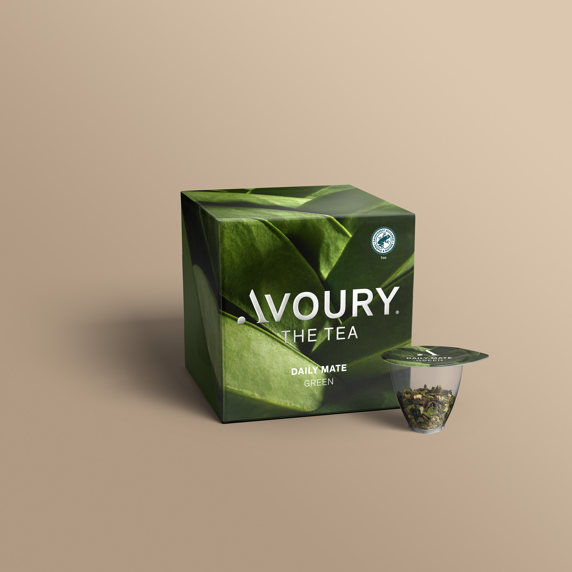 Avoury Daily Mate Teeverpackung mit Kapsel in 3D-Ansicht